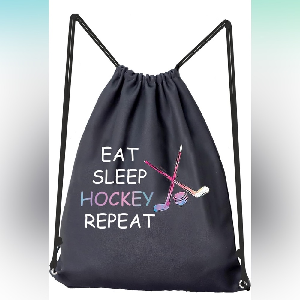 Hockey Lovers Gifts Hockey Eat Sleep Hockey Drawstring Bag Hockey Player NWOT